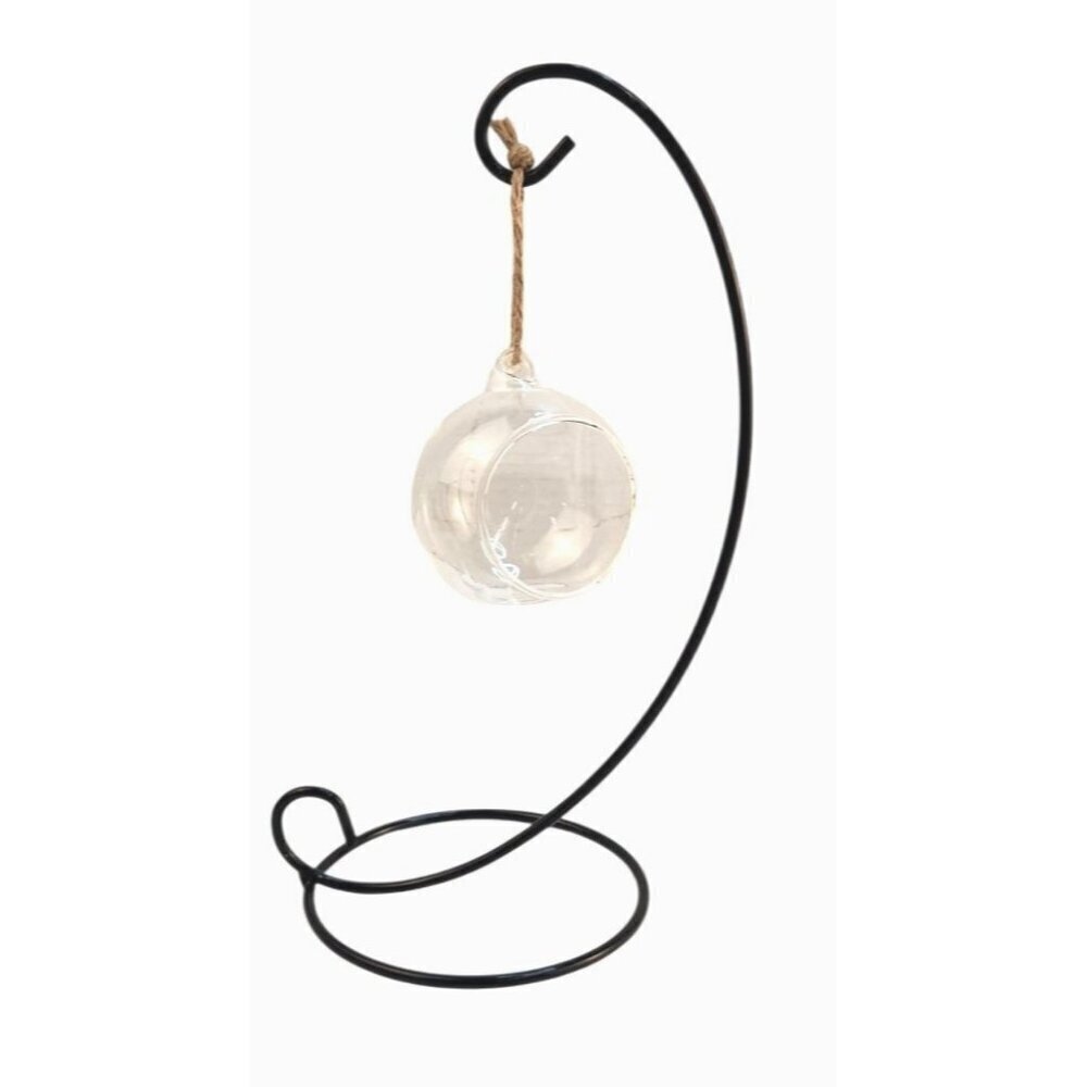 Hanging Glass Ball With Black Metal Stand For Succulents , Air Plants, Tea Light